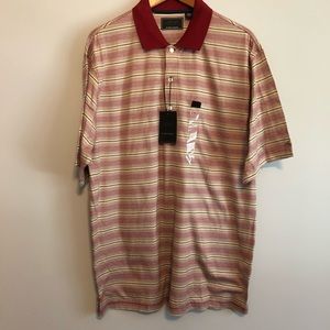 Greg Norman L Maroon stripe collar Short Sleeve
